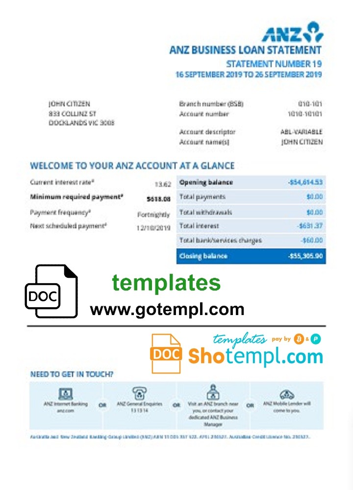 Australia Anz Bank Statement Template In Word Format Gotempl