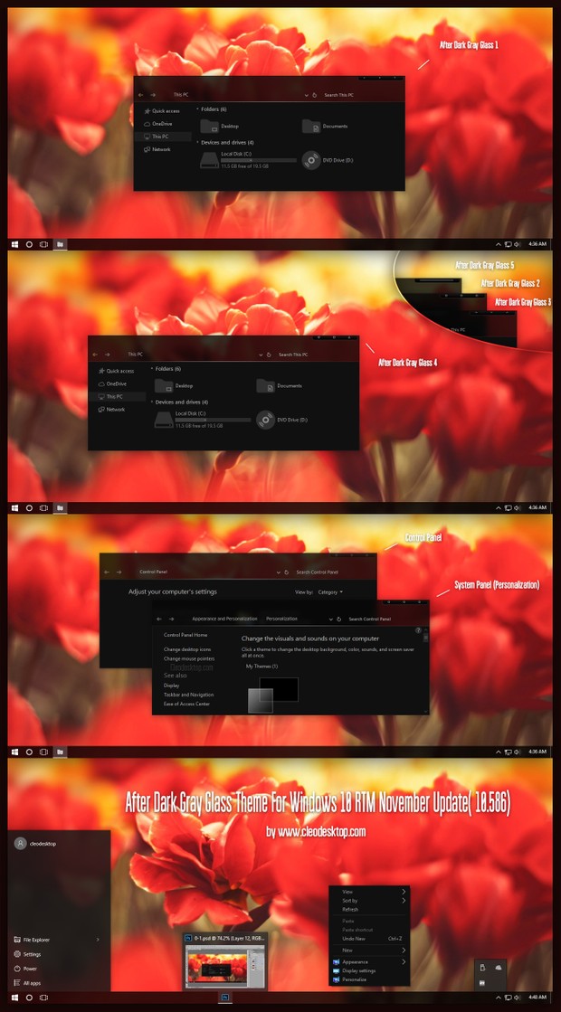 After Dark Gray Glass Theme For Windows 10