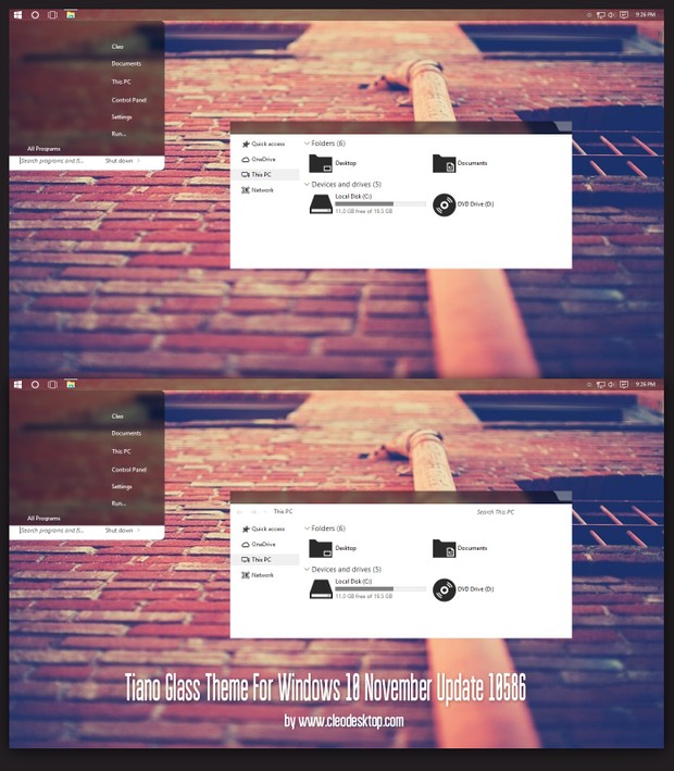 Tiano Glass Theme For Windows10 November Update 10586