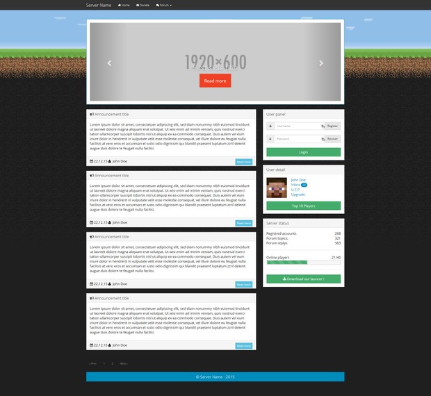Minecraft Server Bootstrap HTML Template
