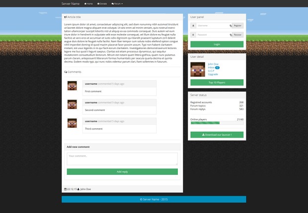 Minecraft Server Bootstrap HTML Template