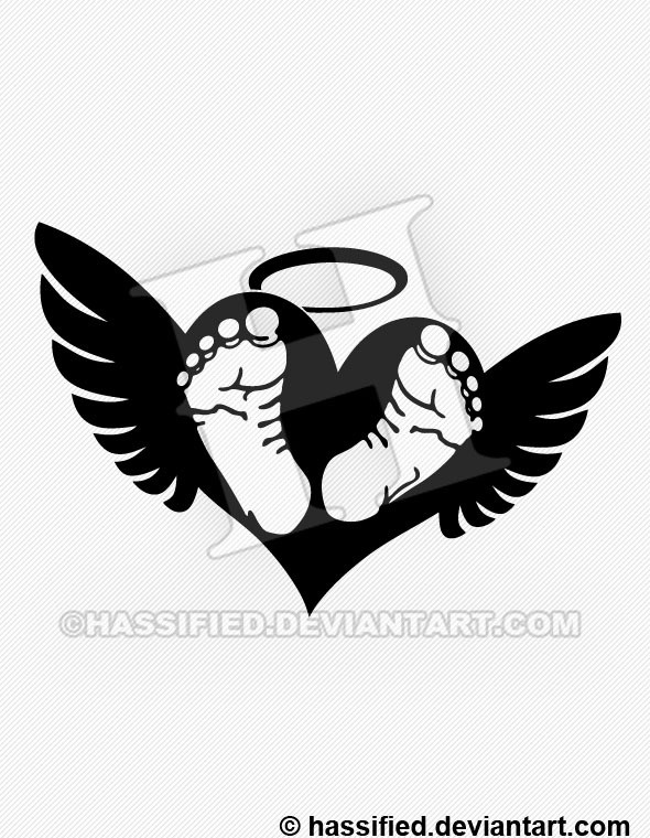 Baby Footprints on Heart with Wings - printable, vector, svg, art