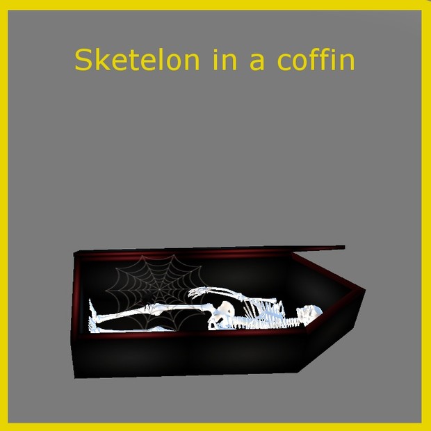 Skeleton in a coffin