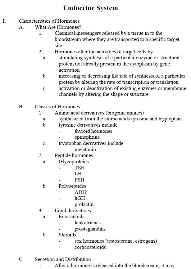 Human Endocrine System - Quick Review Notes and Outline