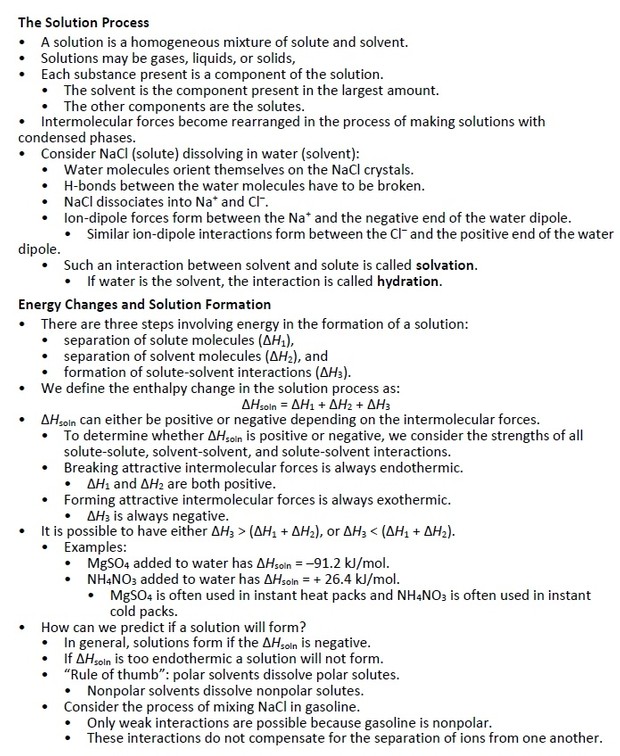 Properties of Solutions - Quick Review Chemistry Notes and Outline