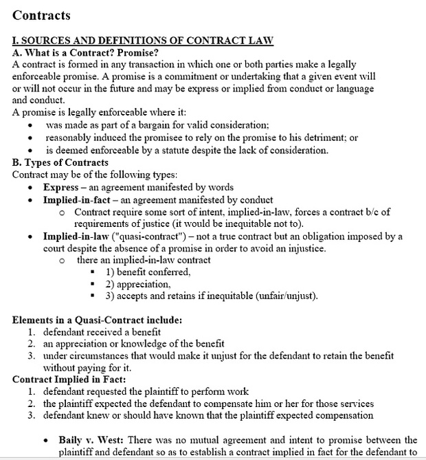 Contracts Outline for Law Students - Quick Review Study Notes