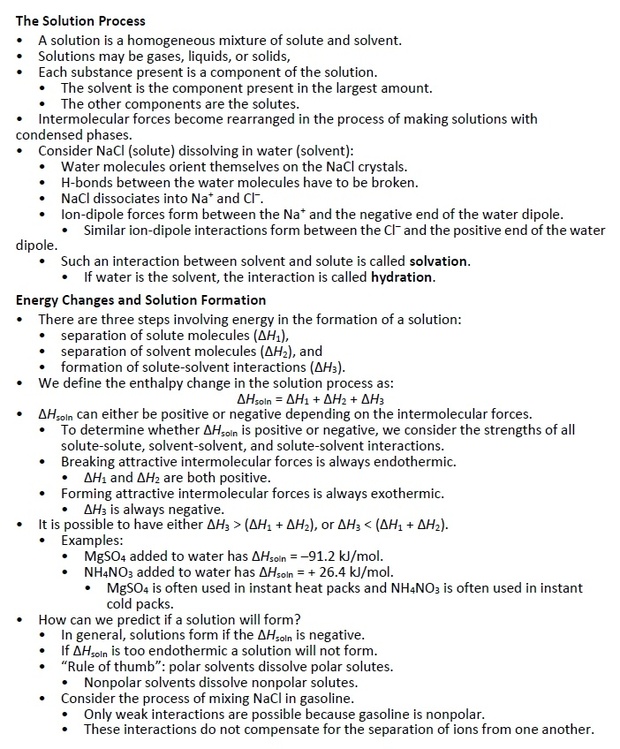 Properties of Solutions - Quick Review Outline and Handout (Chemistry)