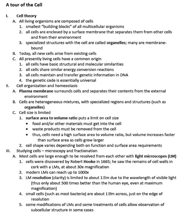 A Tour of the Cell (Quick Biology Review and Handout)