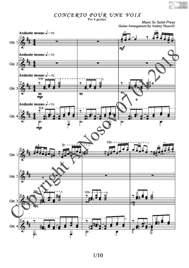 Concerto Pour Une Voix (Saint-Preux) Sheet Music for Guitar Quartets