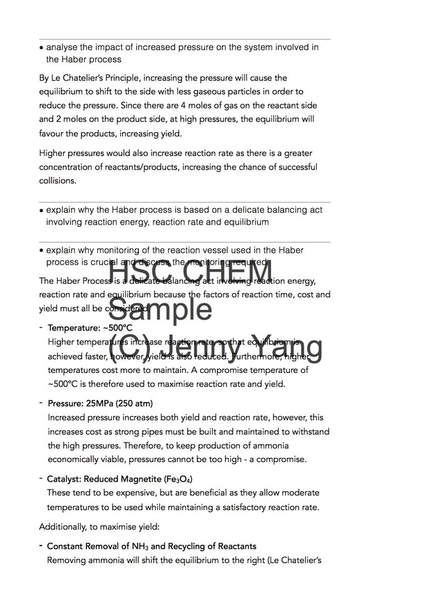 HSC 99.90 ATAR Chemistry (96) Band 6 Monitoring and Management Syllabus Notes
