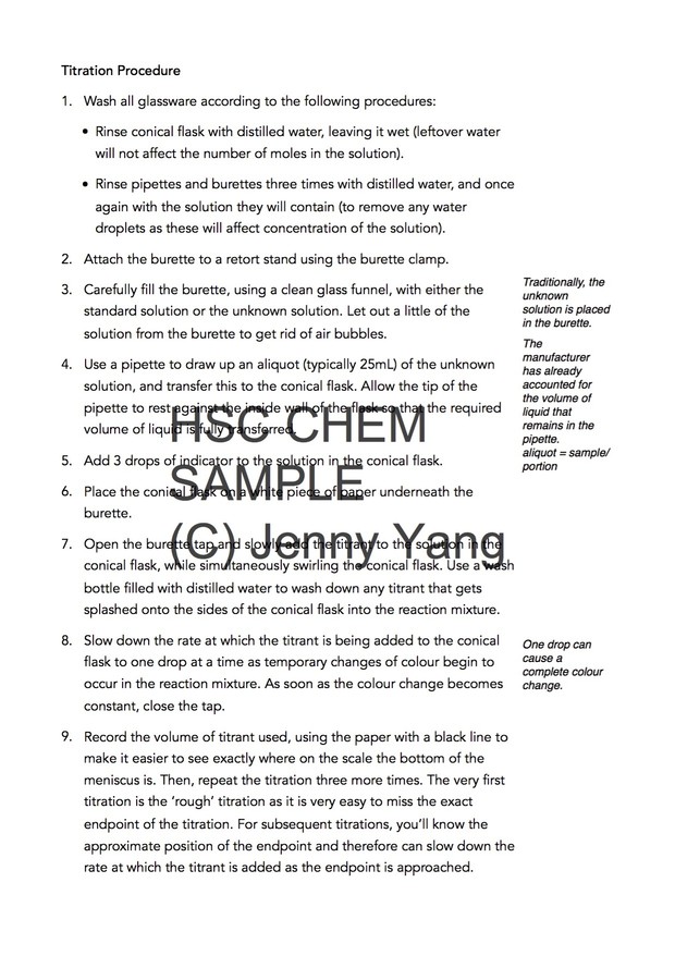 HSC 99.90 ATAR Chemistry (96) Band 6 Acidic Environment Syllabus Notes