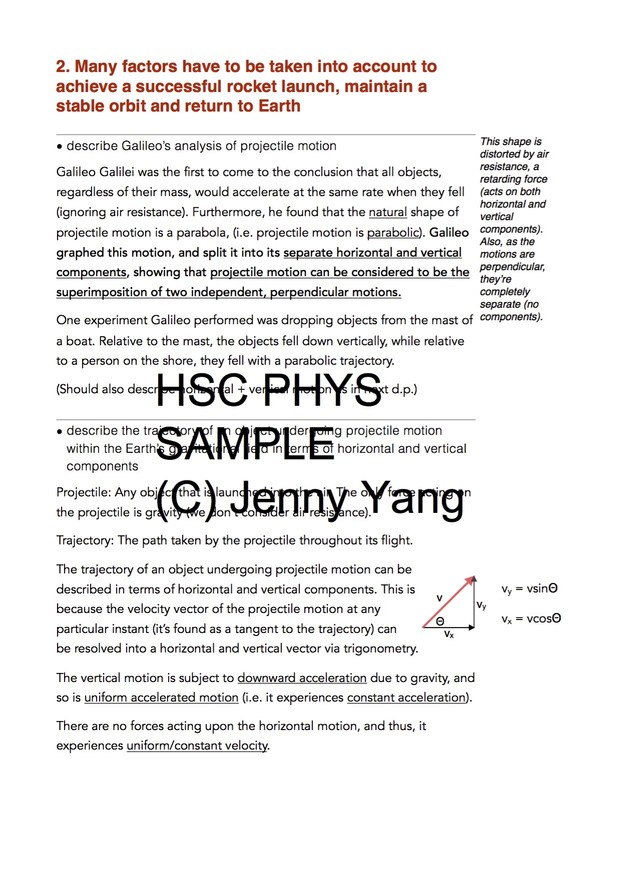 HSC 99.90 ATAR Physics (96) Band 6 Space Syllabus Notes