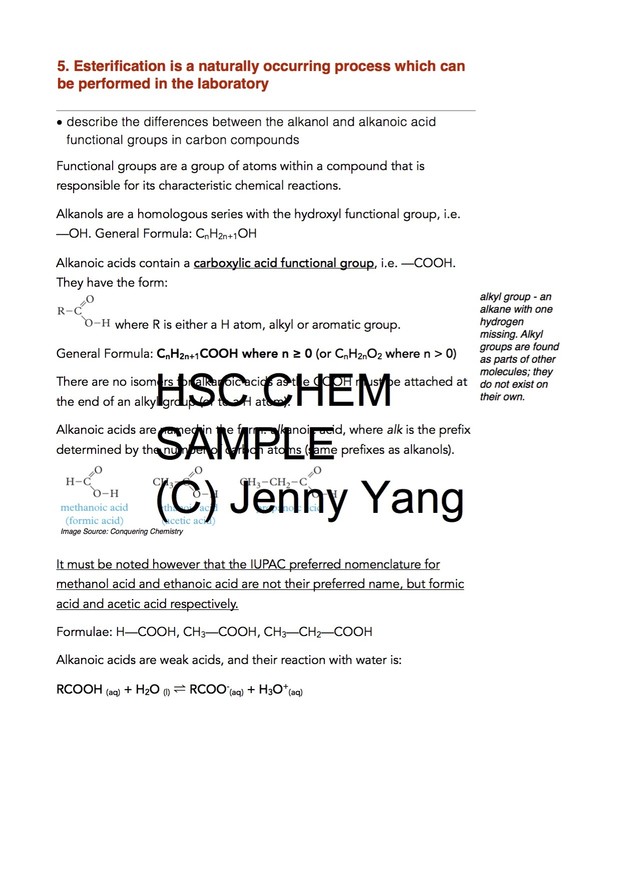 HSC 99.90 ATAR Chemistry (96) Band 6 Acidic Environment Syllabus Notes