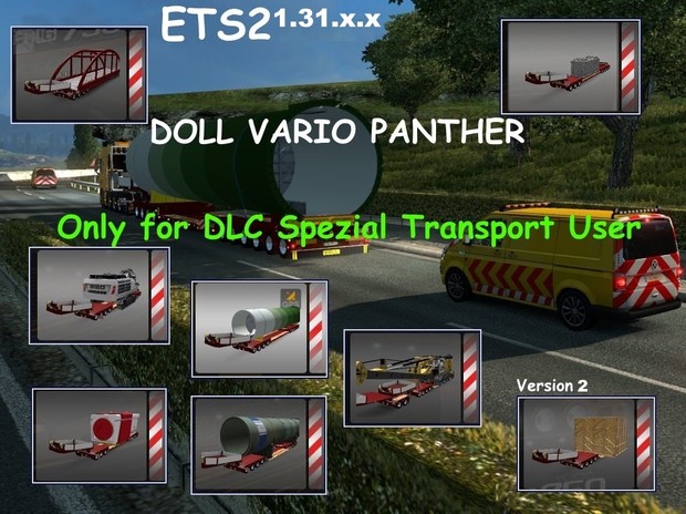 DOLL VARIO Panther 7-10Axles Pack with 12 Cargos Version 5.0 + Spezial Transport Pack ETS2 1.31.x.x