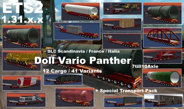 DOLL VARIO Panther 7-10Axles Pack with 12 Cargos Version 5.0 + Spezial Transport Pack ETS2 1.31.x.x