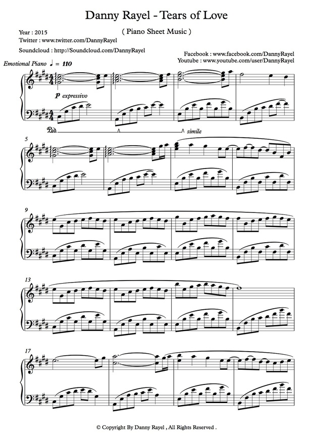 Danny Rayel - Tears of Love ( Piano Sheet Music )
