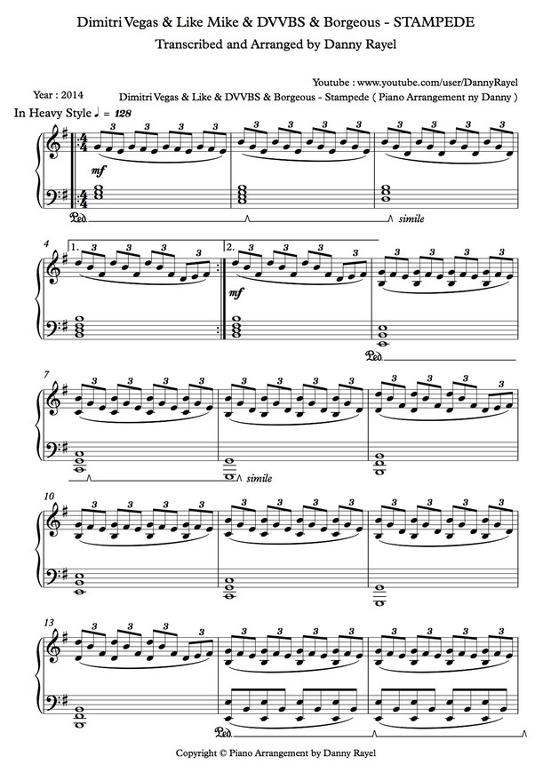 Dimitri Vegas & Like Mike & DVVBS & Borgeous - Stampede ( PA By Danny ) ( Sheet Music )