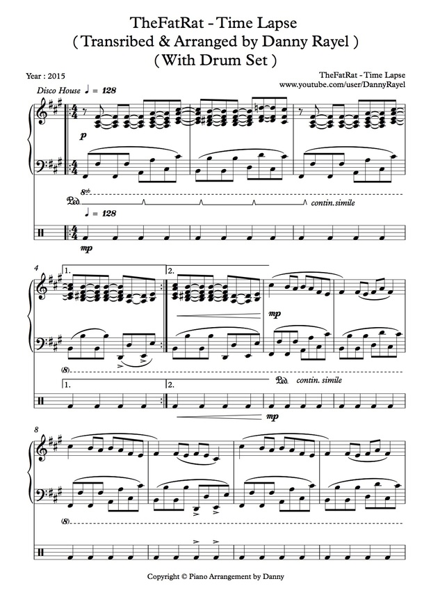 TheFatRat - Time Lapse ( With Drums ) ( Piano Arrangement by Danny ) ( Sheet Music )
