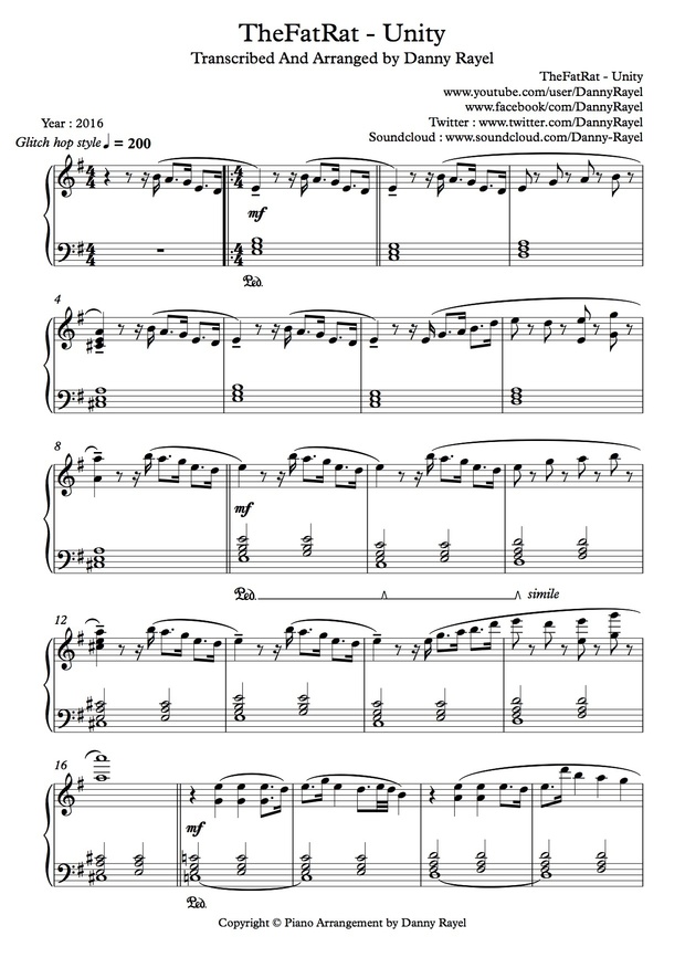 TheFatRat - Unity ( Piano Arrangement by Danny ) ( Sheet music )