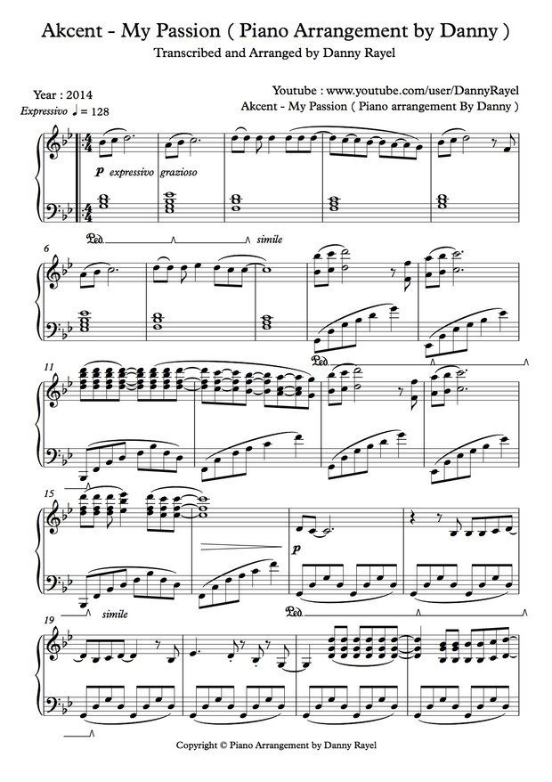 Akcent - My Passion ( Piano Arrangement by Danny ) ( Sheet music )