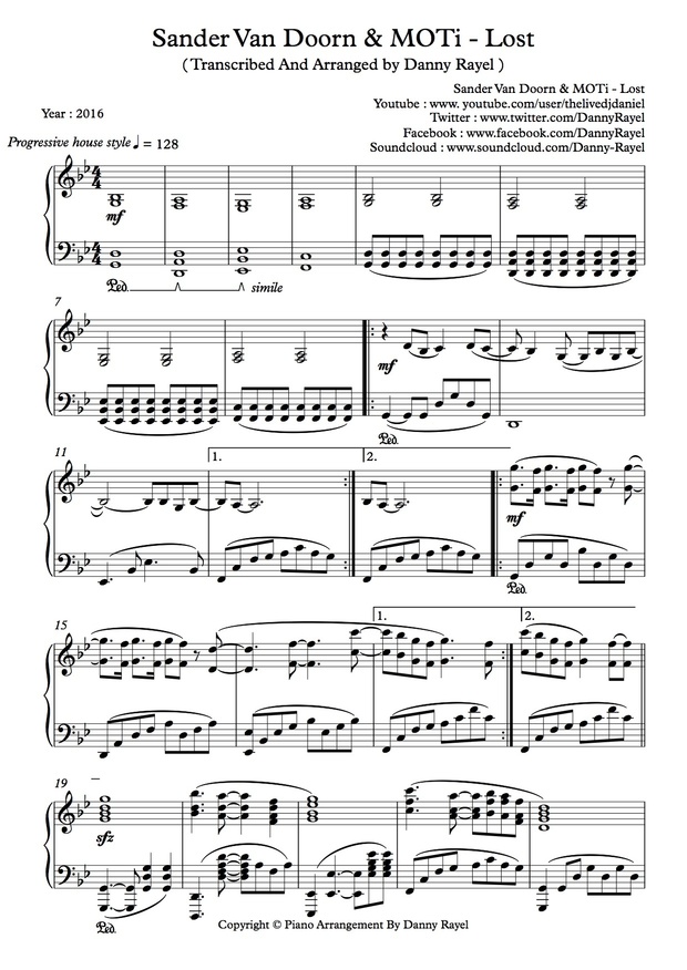 Sander Van Doorn & MOTi - Lost ( Piano Arrangement By Danny ) (sheet music)