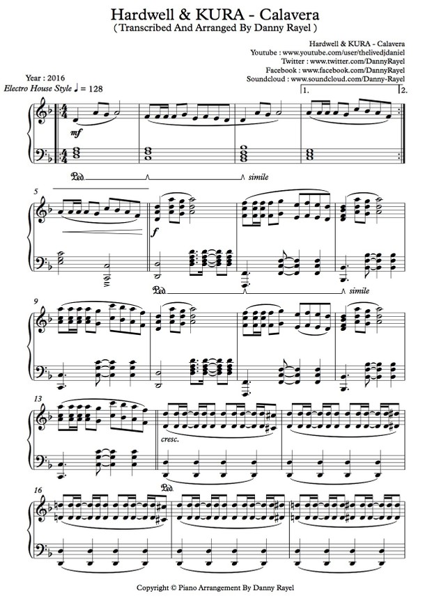 Hardwell & KURA - Calavera ( Piano Arrangement By Danny Rayel ) ( Sheet Music )