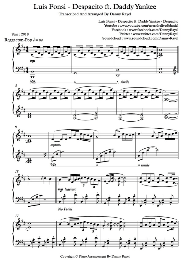 Luis Fonsi - Despacito ft. Daddy Yankee (Piano Arrangement By Danny Rayel)