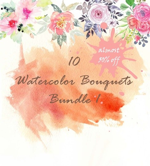 10 watercolor bouquets Bundle1, watercolor flowers, watercolor invitation elements