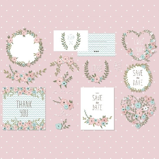 Vintage floral elements, floral invitation elements, pastel floral elements, floral clip art