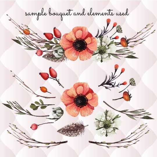 27 watercolor floral elements, watercolor invitation elements, diy watercolor bouquets