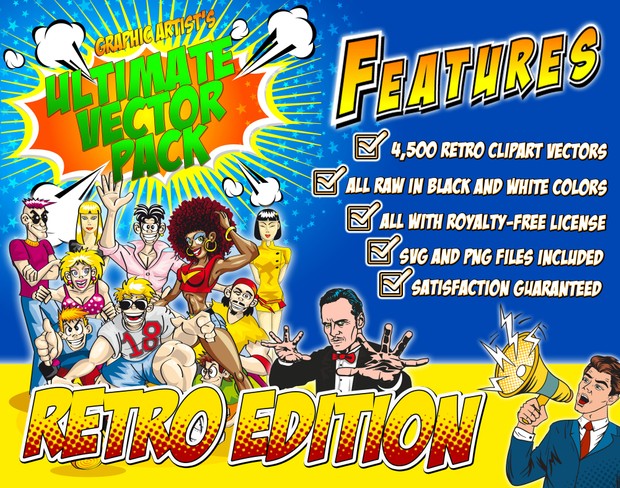 4,500 premium retro graphics, vectors, clipart, illustrations, svg and png