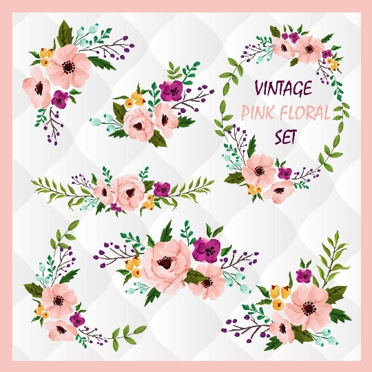 Vintage pink floral elements, Watercolor flower designs, watercolor floral set