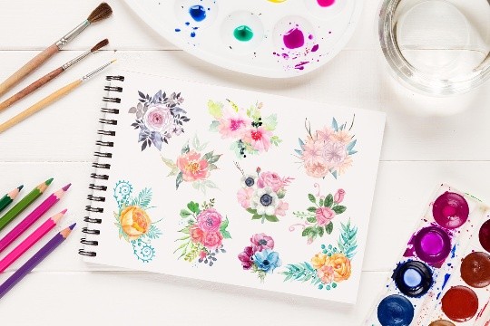 10 watercolor bouquets Bundle1, watercolor flowers, watercolor invitation elements