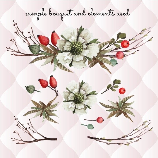 27 watercolor floral elements, watercolor invitation elements, diy watercolor bouquets