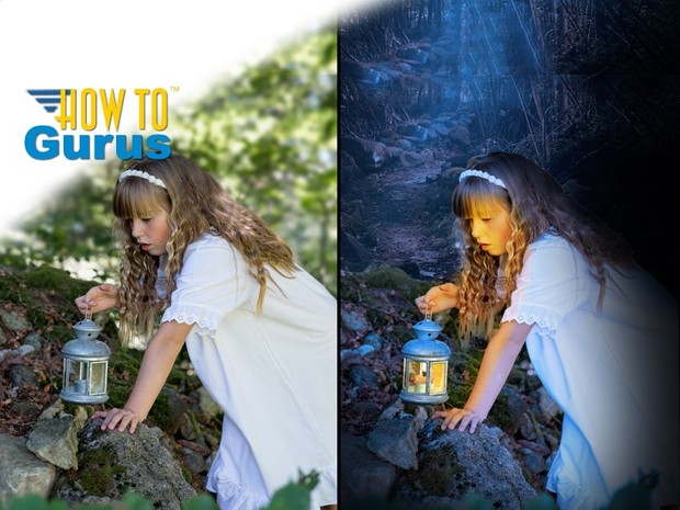 How to do a Day to Night with Glowing Lamp Photo Manipulation in Photoshop Elements 14 13 12 11