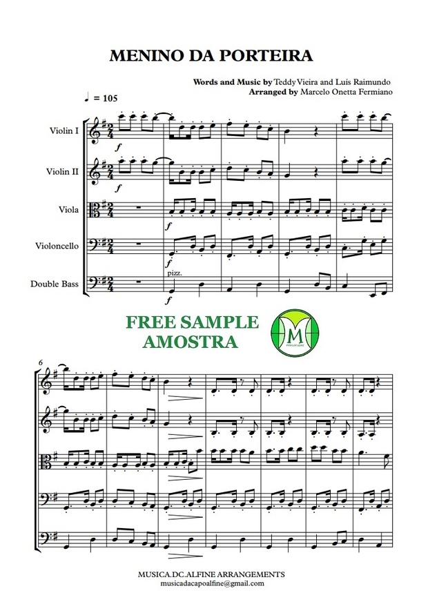 Menino da Porteira - Orquestra de Câmara - Partitura Com Grade e Partes