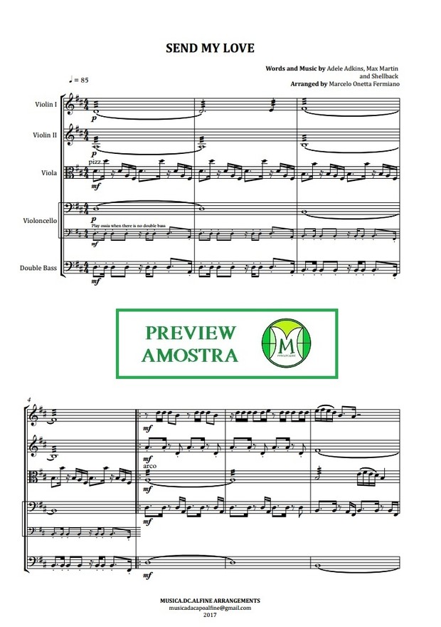 Send My Love | Adele | String Quartet or String Quintet | Score and Parts