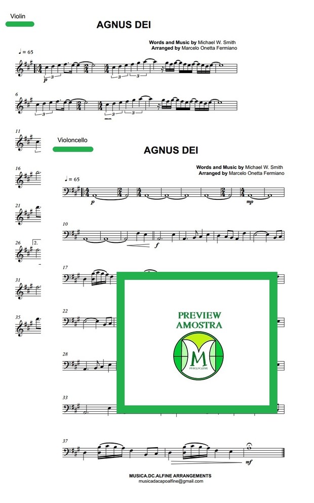 Agnus Dei - Michael W. Smith - Violin and Violoncello - Score and parts