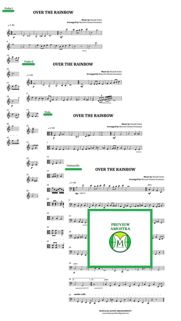 Além do Arco Íris - Harold Arlen - Quarteto de Cordas - Grade e Partes