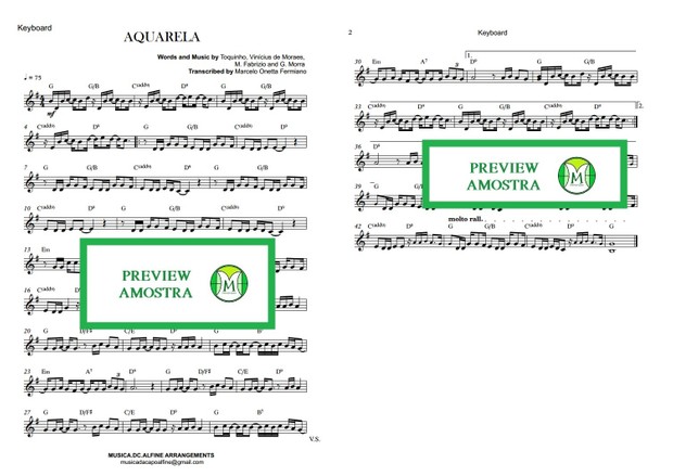 Aquarela - Toquinho - Teclado ou Violino Partitura com Cifra