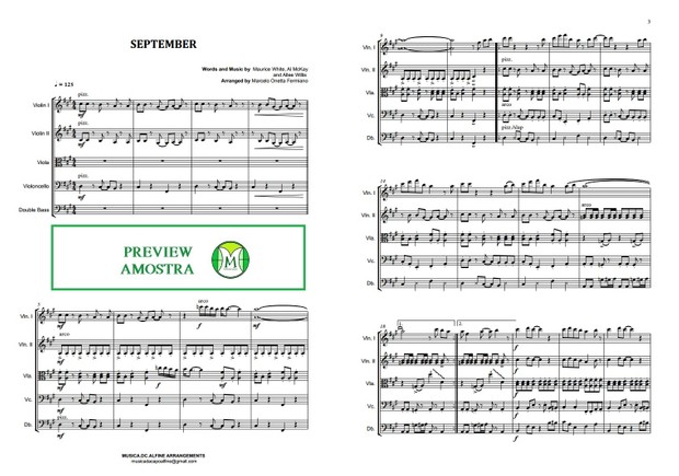 September - Earth, Wind & Fire- String Orchestra or String Quintet - Score and parts