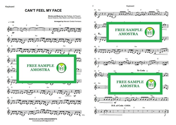 Can't Feel My Face - The Weeknd - Keyboard - Sheet Music