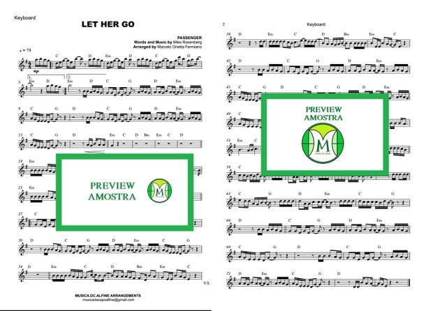 Let Her Go - Passenger - Keyboard or Violin Sheet Music