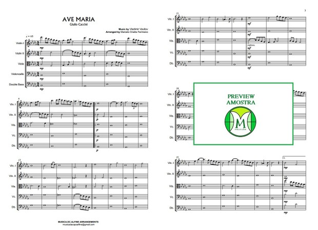 Ave Maria - Caccini - String Orchestra - String Quintet - Score and parts