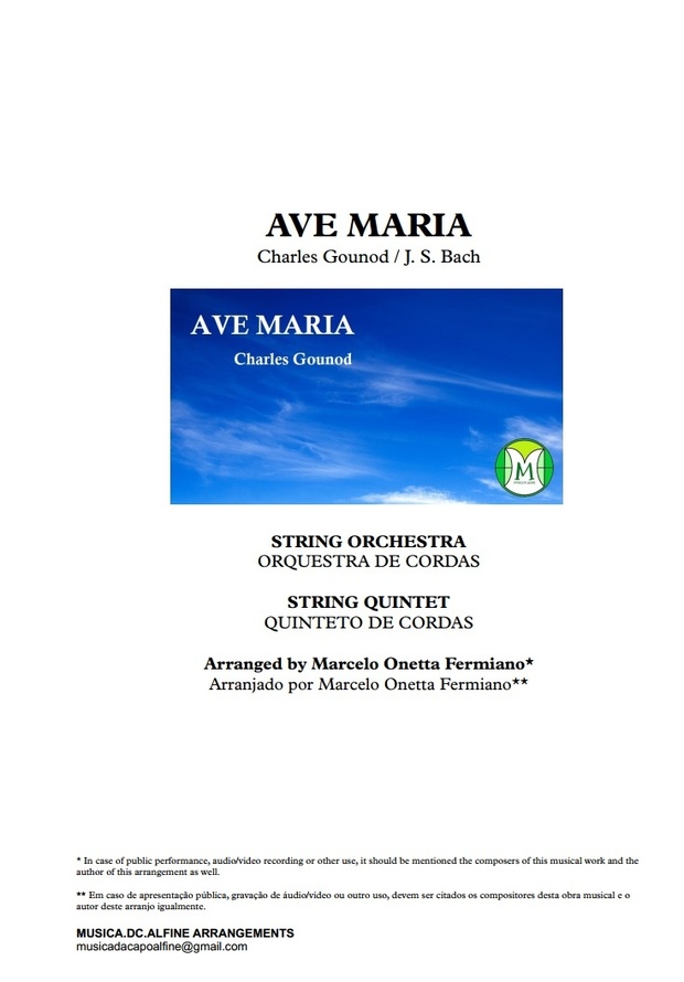 Ave Maria - Gounod - String Orchestra/String Quintet - Score and parts