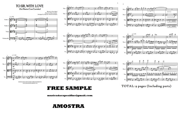 TO SIR, WITH LOVE - Ao Mestre com Carinho - String Quartet - Sheet Music Download