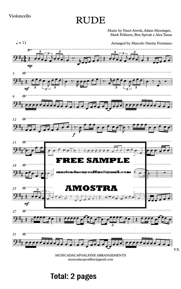 D Major - RUDE - MAGIC! - Violoncello - Sheet Music