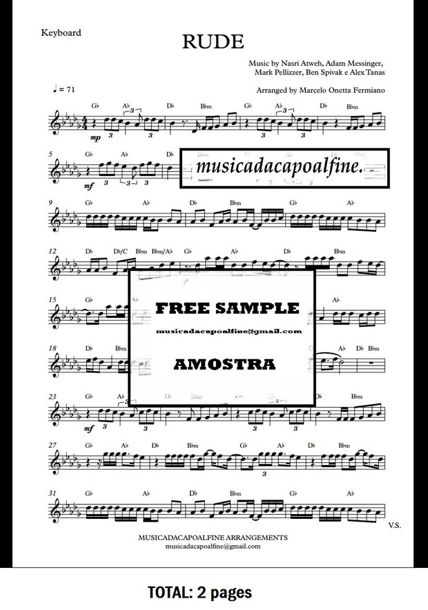 Db Major - RUDE - MAGIC! - Keyboard - Sheet Music pdf