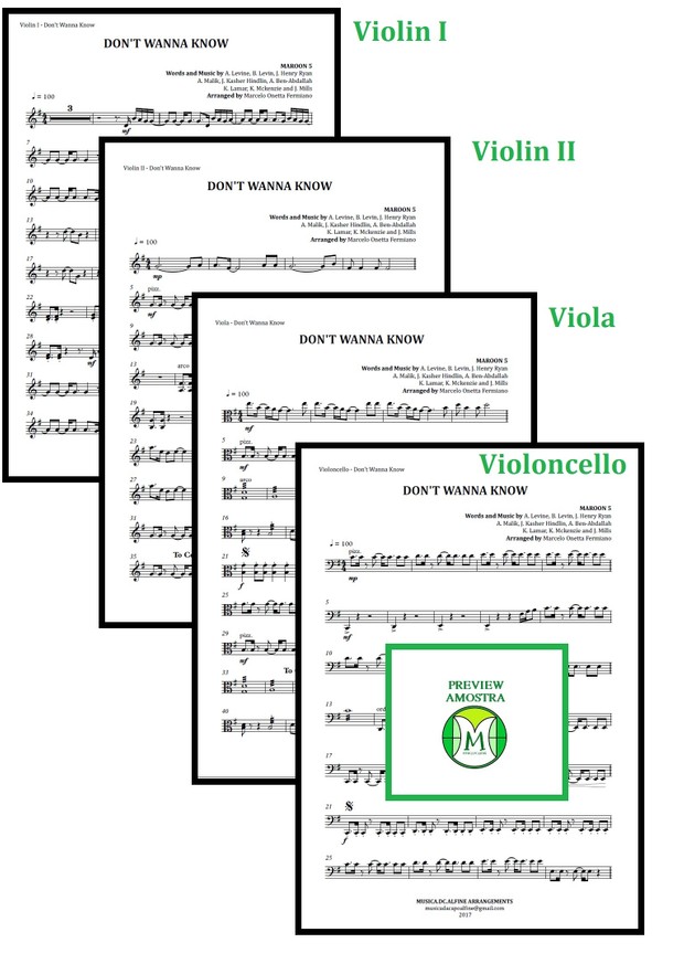 Don't Wanna Know | Maroon 5 | String Quartet | Score Download