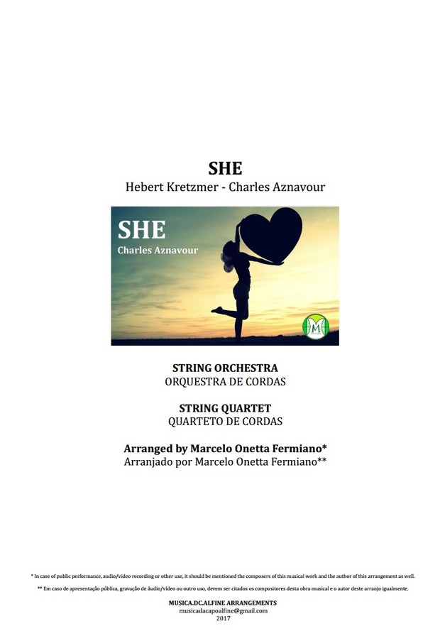 She - Charles Aznavour - String Orchestra or String Quartet - Score and parts